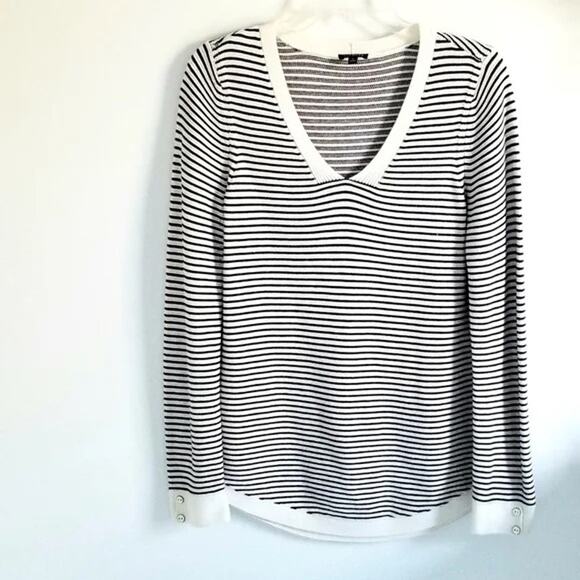 Talbots Black and White Stripe V-Neck Pullover Size Small - Picture 1 of 5